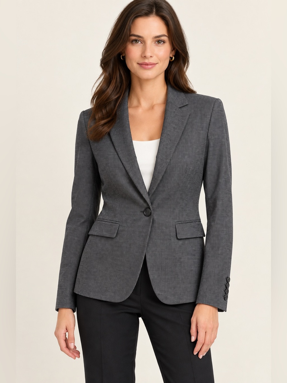 Ann Taylor Charcoal Micro-Check Tailored Blazer size 2